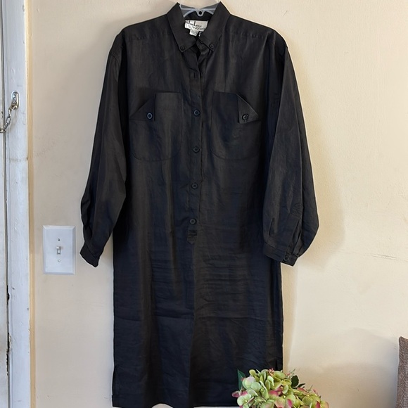 Joan Leslie By Kasper Brown Linen Lagenlook Midi Length Dress Size 12 - Picture 2 of 8